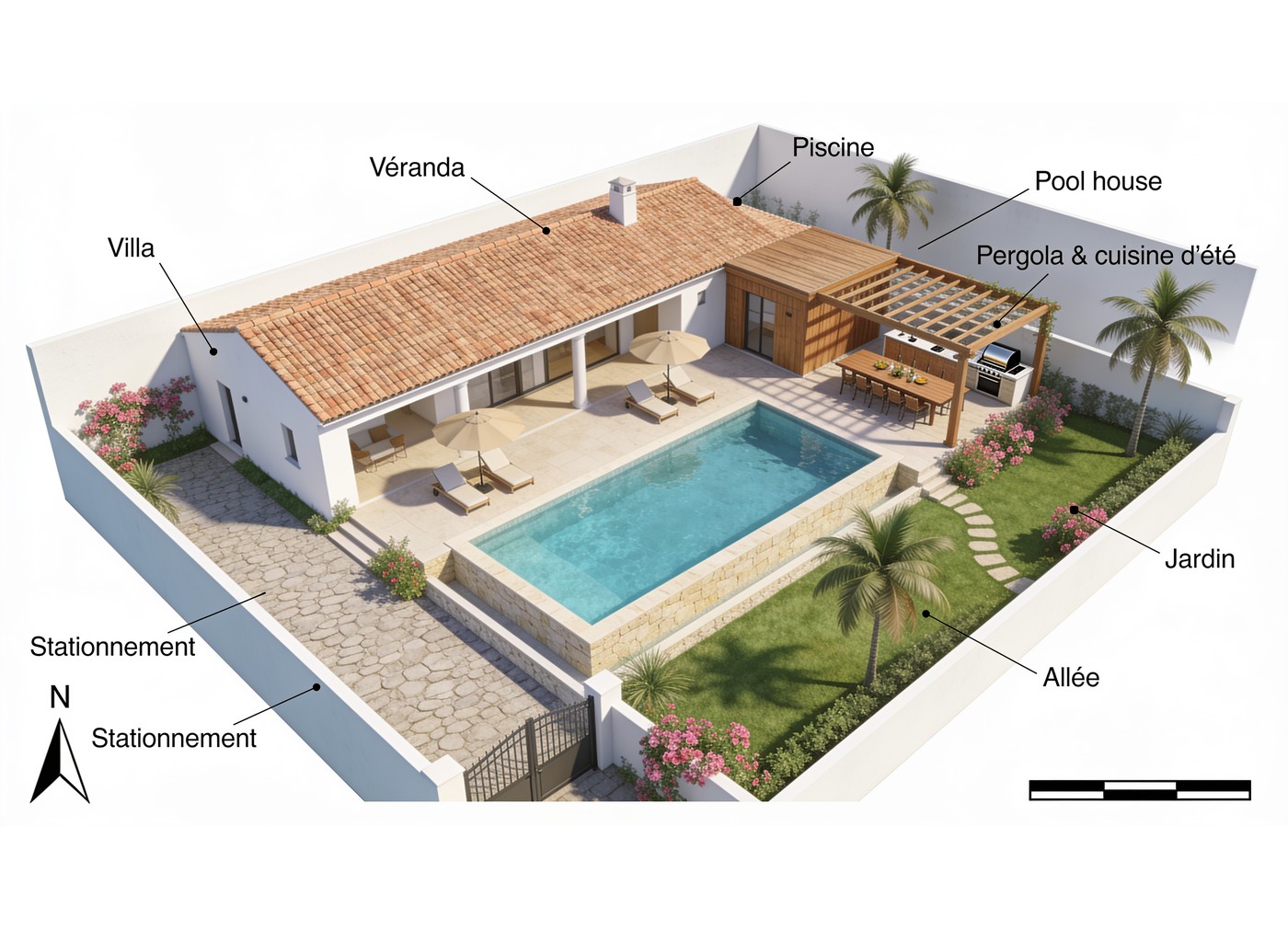 Jardin, piscine & pool house